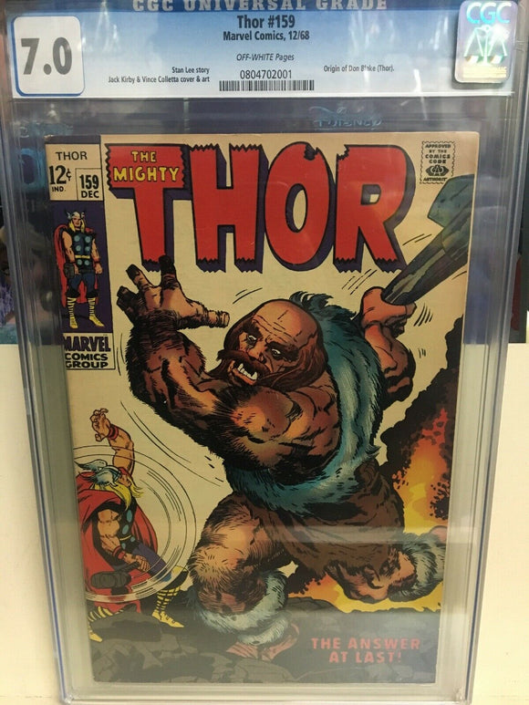 Thor #159 CGC 7.0 off white pages Free Shipping