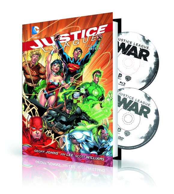 JUSTICE LEAGUE VOL 1 HC ORIGIN BOOK & DVD BLU RAY SET (NET)