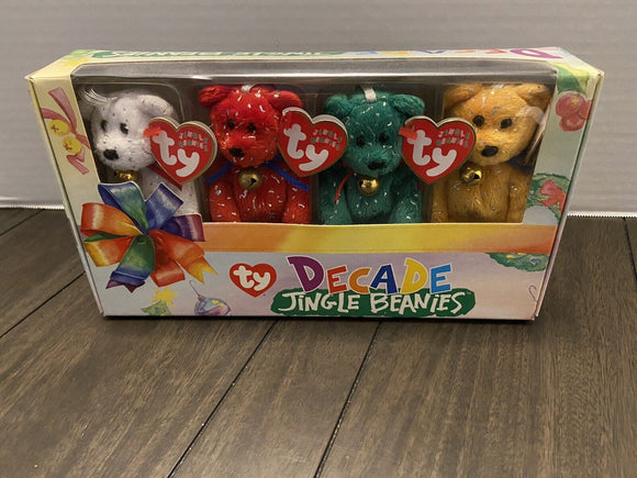 TY DECADE JINGLE BEANIES - Set of 4 Beanie Baby Bear Ornaments - NEW & Sealed