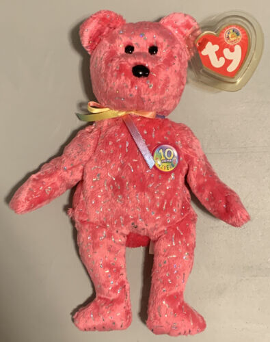 TY Beanie Baby - DECADE the Bear (Hot Pink Version) (BBOM July 2003) (8.5 inch)